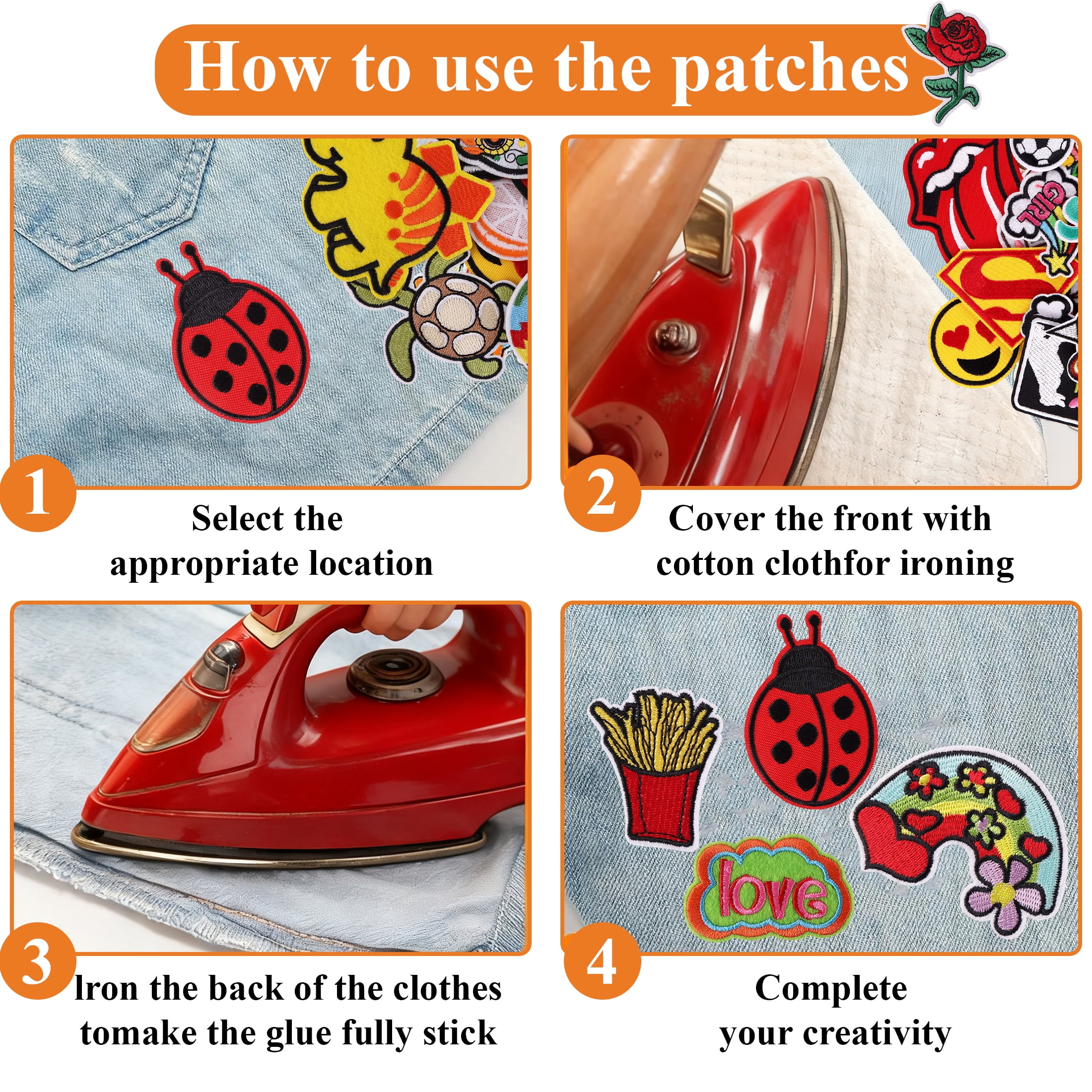 Yalumo 75Pcs Iron on Patches For Clothes, Random Assorted Styles Embroidered Patches Funny Iron on Patches Sew on/Iron on Patch Applique for Clothes, Dress, Hat, Jeans, DIY Accessories