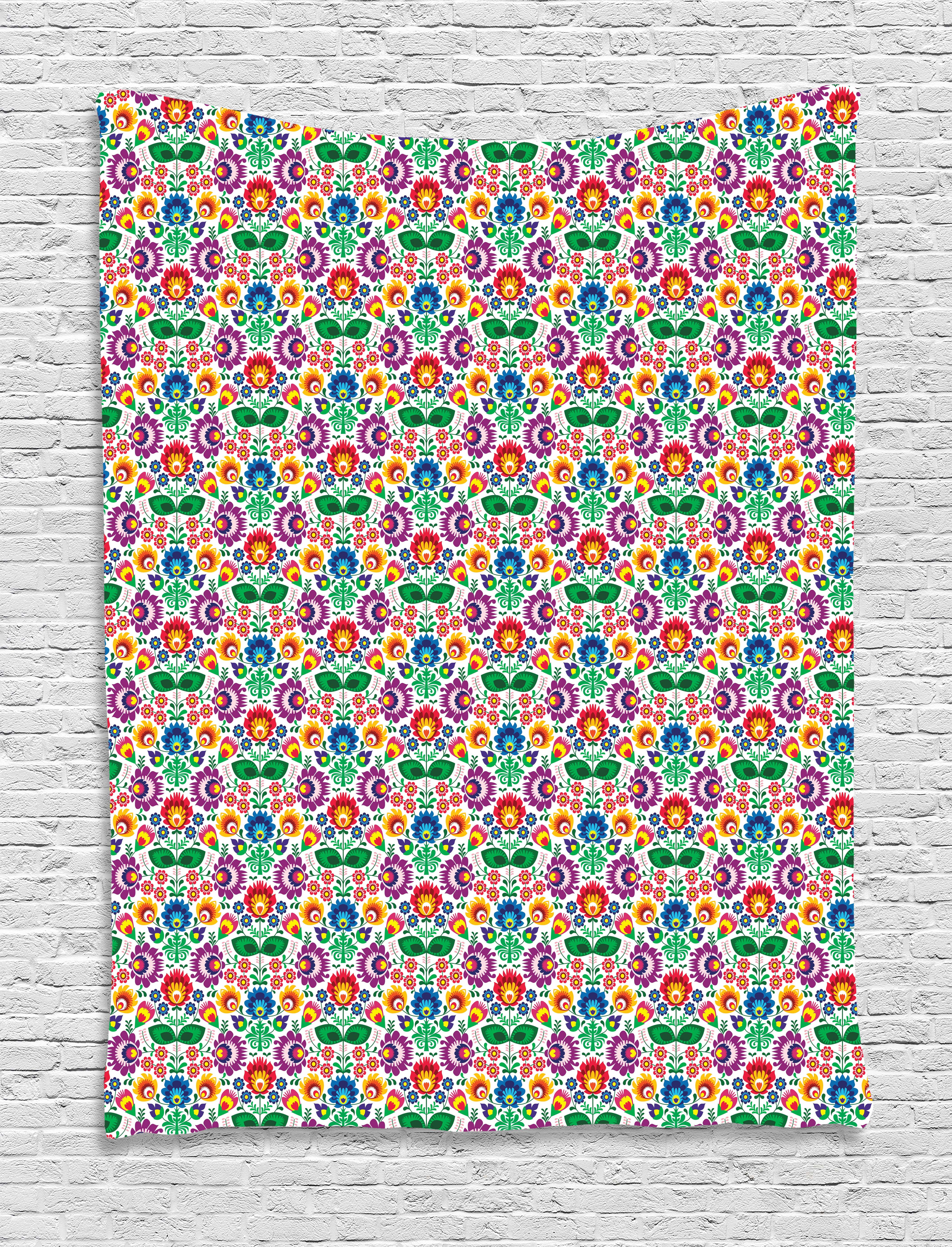 Traditional Tapestry, Polish Pattern with Ethnic Floral Motifs and