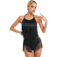thumbnail image 3 of YiZYiF Womens Shiny Sequins Dance Leotard Backless Tassels Latin Jazz Dance Costume, 3 of 7