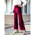 thumbnail image 5 of Women'S Velvet Elastic Waist Flare Leg Palazzo Long Pants Trousers Bell Bottom Casual Streetwear Trousers Wine Red M, 5 of 9