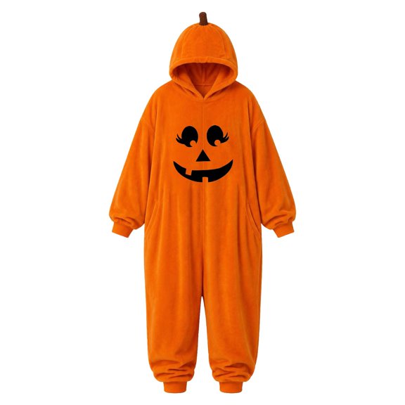BOOMNY Halloween Flannel Pajamas Jumpsuit for Men And Women Hallowmas Pumpkin Face Graphic Long Sleeve Hooded Pjs Jumpsuit Cozy Warm Loungewear Homewear