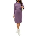 thumbnail image 2 of INSPIRE CHIC Womens Maternity Dress Long Sleeve Soft Round Neck Bodycon Midi Pregnancy Dress L Purple, 2 of 6
