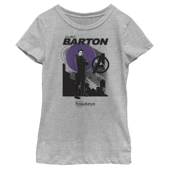 Girl's Marvel Hawkeye Clint Barton Portrait  Graphic Tee Athletic Heather Large