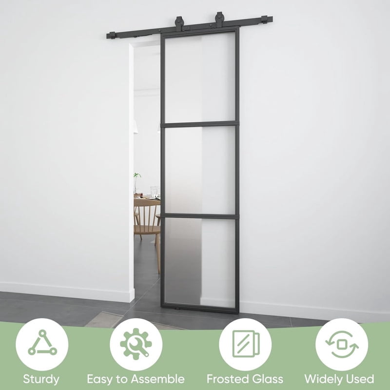 Easy4Home 24"x84" Frosted Glass Sliding Barn Door with Track and Hardware Kit