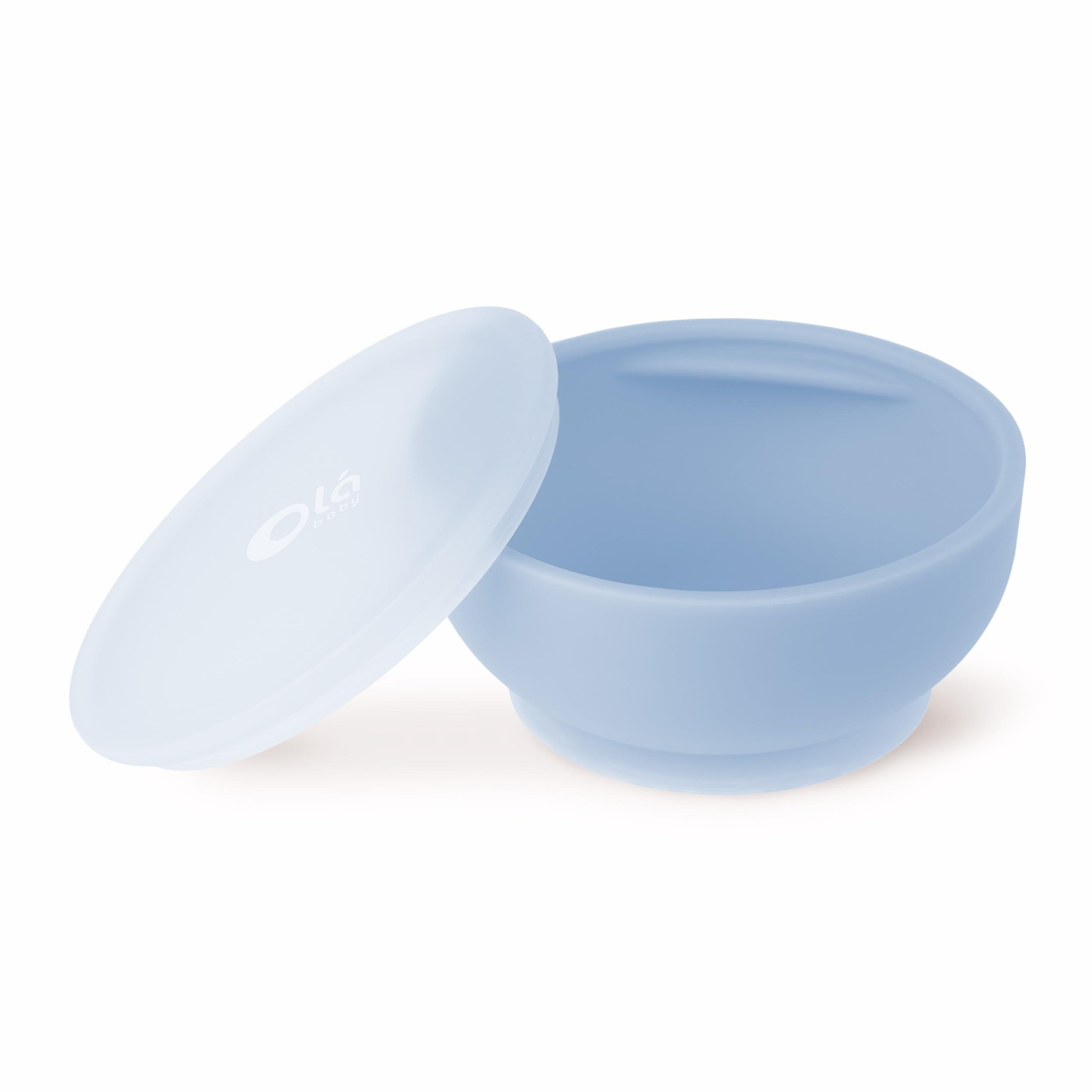 Olababy 100% Silicone Suction Bowl with Lid Bundle for Independent Feeding Baby and Toddler (Lemon + Blueberry)