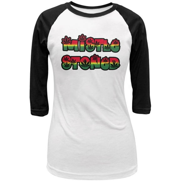Christmas Mistlestoned Mistletoe Juniors 3/4 Sleeve Raglan T Shirt White-Black SM
