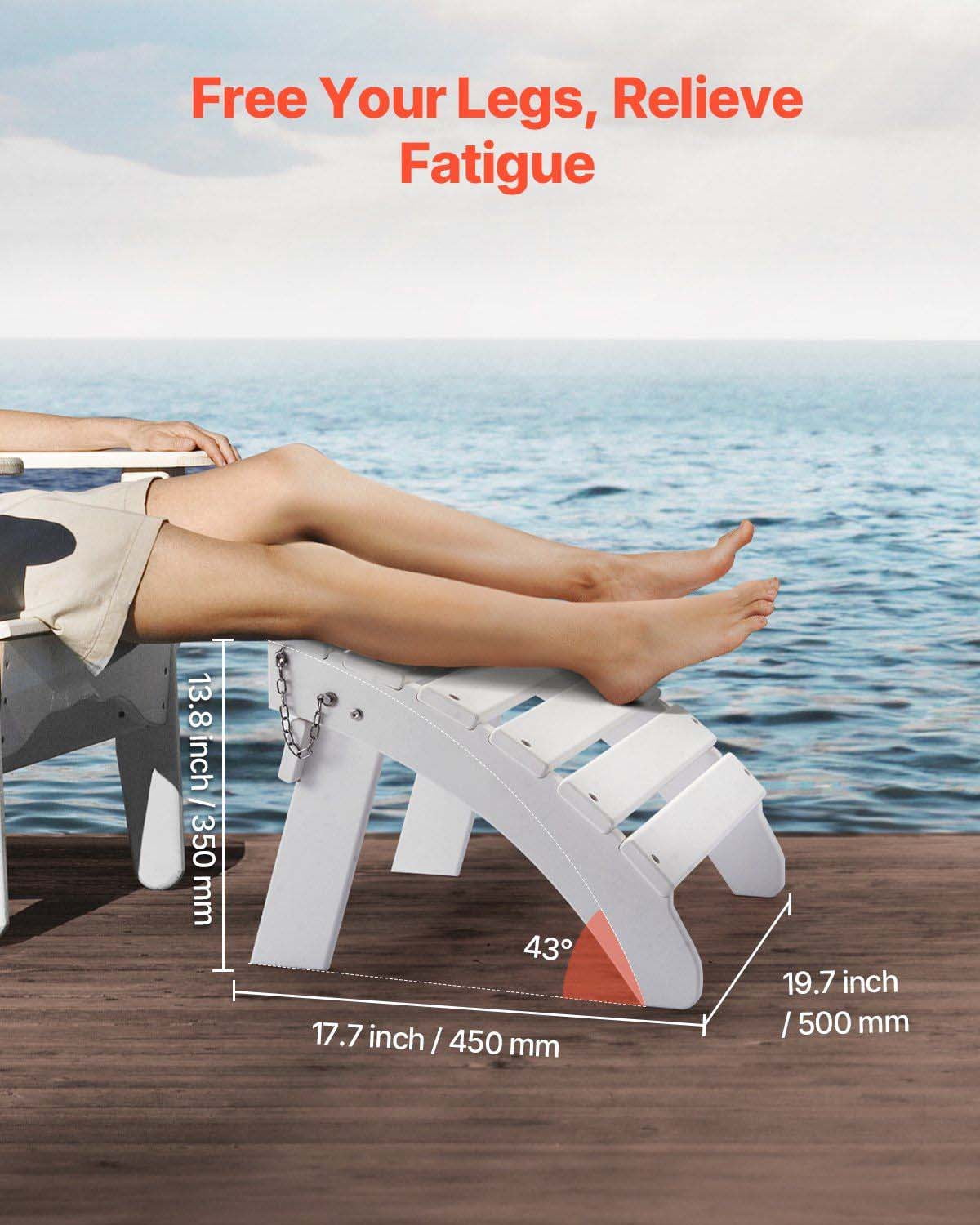 Adirondack Ottoman, Folding Foot Rest - 17.7" x 19.7" HDPE Plastic, Weather Resistant - Outdoor Patio Furniture Footstool for Adirondack Chair, Lawn, Backyard - White