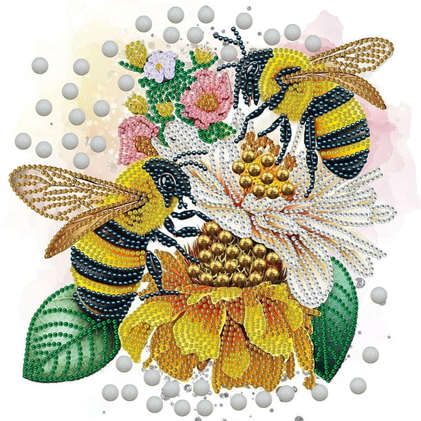 5D DIY Taladro Parcial Diamante Pintura Abejas Y Flores Del (LY078)