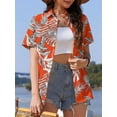thumbnail image 3 of Fancyglim Women's Button Down Shirt Summer Short Sleeve Hawaiian Blouse Tops Tropical Floral Printed Lapel Neck Cardigan Shirt Orange 2XL, 3 of 6