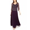 J Kara Women's Cowlneck Beaded Gown Purple Size 18