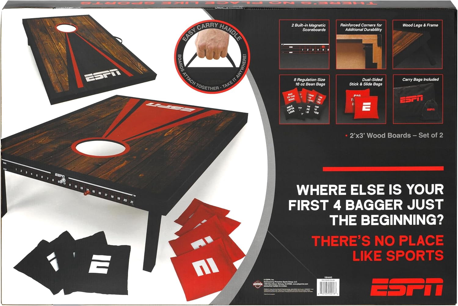 ESPN Cornhole Board Set, 2 x 3 Feet Wood Cornhole Board with 8 Cornhole Bags & Travel Case