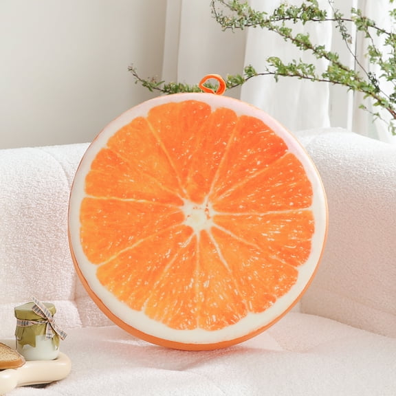 Orange Velvet Round Throw Pillow - Fruit Plush Cushion for Home Decor Couch (15-Inch)