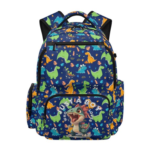 Yspwyqan Cute Dinosaur School Backpack for Kids, 17 Inch 600D Polyester Lightweight Bookbag, Multi-Pocket Fits 15.6 Laptop, Just A Boy for Elementary Middle Travel Back to School