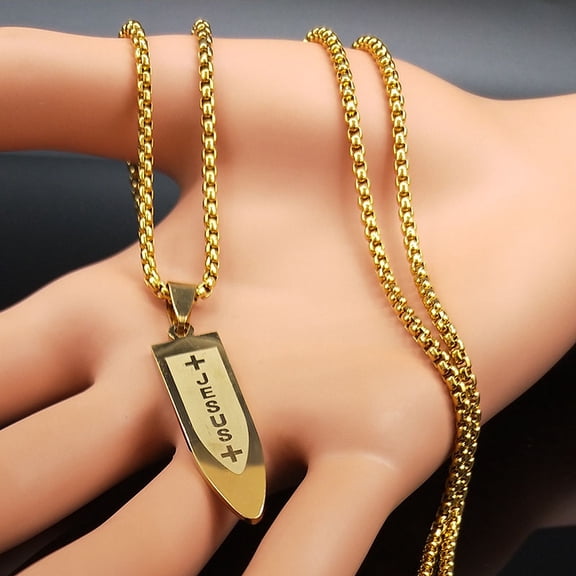 Male Jesus Cross 14K White Gold Choker Necklace for Men Chain Golden Color Bullet Necklaces Jewerly colar masculino