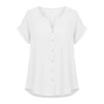 thumbnail image 5 of LNWUY Lace Embroidered Tunic Shirts for Women Short Sleeve Boho Style Button Tops Flowy Trendy Dressy V Neck Blouses White M, 5 of 9