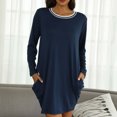 thumbnail image 2 of New&Trending!DianGeFu Plus Size Fall Long Sleeve Tees,Fashion Women's Long Sleeve V-Neck Pocket Solid Casual Solid Blouse Shirt,Blue,XXL, 2 of 4