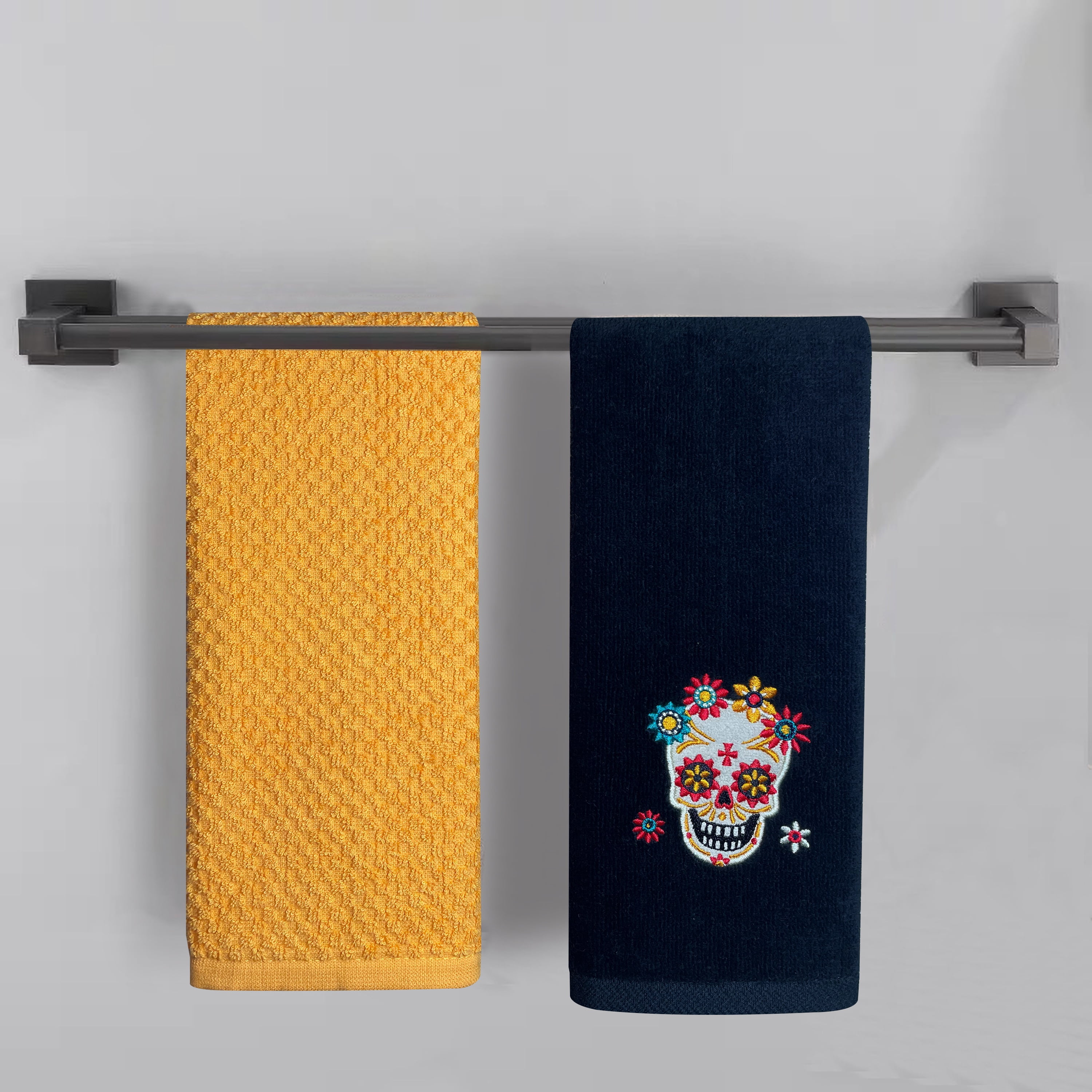 Harper Lane Halloween Embroidered Cotton Hand Towel 2-piece Set Day of the Dead Black