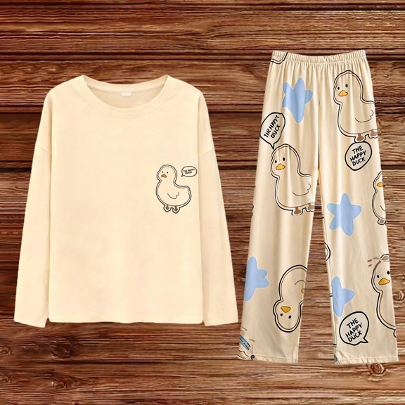 Pajamas for Women Set Womens Printed Fleece Pyjama Set Soft & Warm Loungewear Nightwear Long Sleeve Top