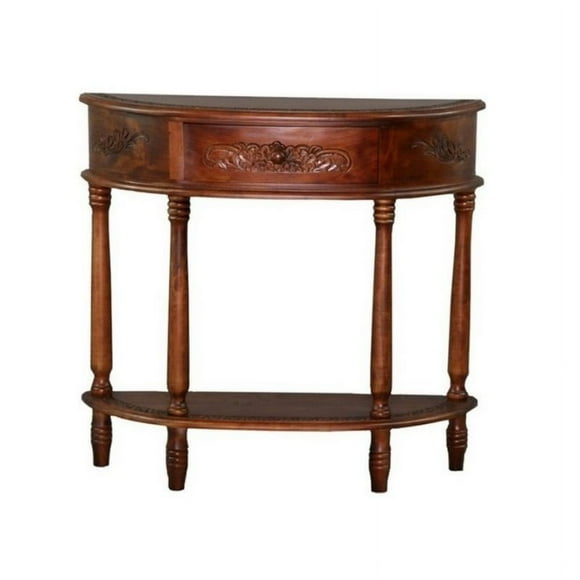 Pemberly Row Half Moon Wall Table in Walnut Stain