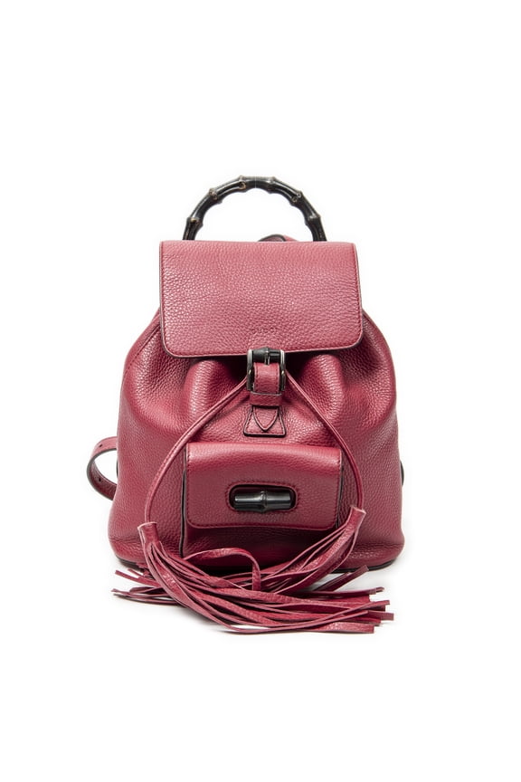 Pre-Owned Gucci Fuchsia Small Bamboo Tassel Backpack Backpack Grained Calfskin Leather