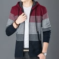thumbnail image 3 of IYTR Men's Winter Warm Color Block Knitted Hooded Drawstring Sweater Coat Fleece Lined Thickening Cardigan with Pockets Red XL, 3 of 6