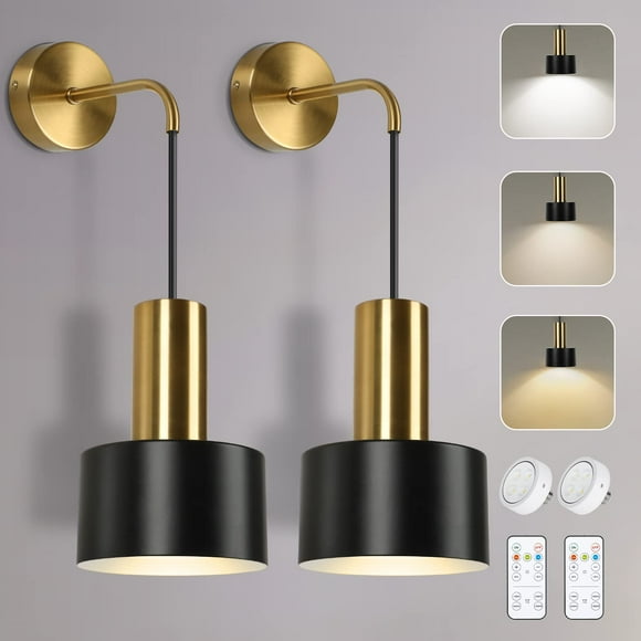 Juego de 2 apliques de pared VerRon, funcionan con pilas regulables