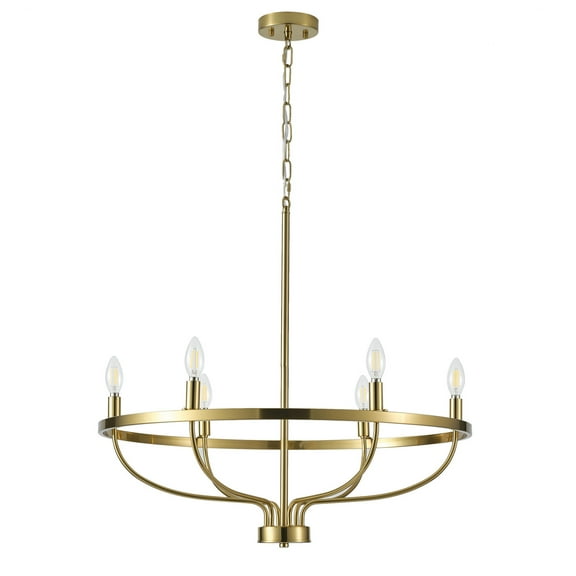 6-Light Industrial Chandelier, Modern Brushed Gold Finish Ceiling Pendant Lighting for Living Room Kitchen Island Foyer