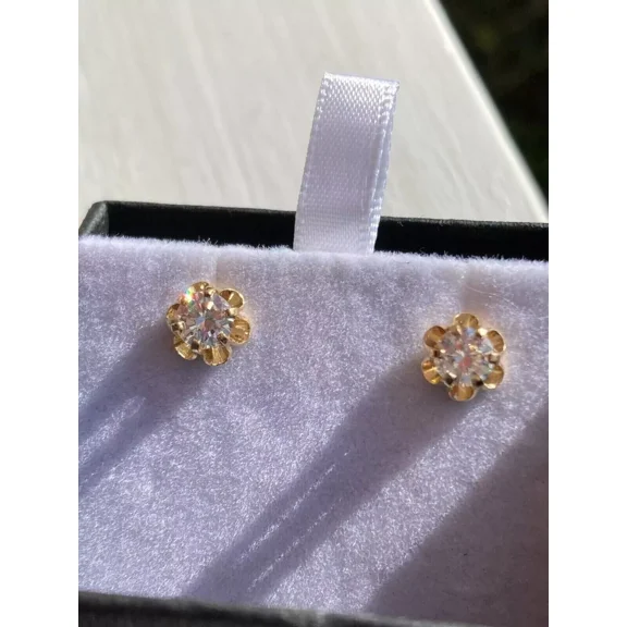 0.80 Ct Round Simulated Diamond Buttercup Stud Earrings 14K Yellow Gold Plated