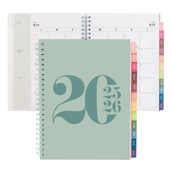 Rileys & Co 2025-2026 12-month Typographic Academic Weekly & Monthly Planner - Green , 8 x 6 in