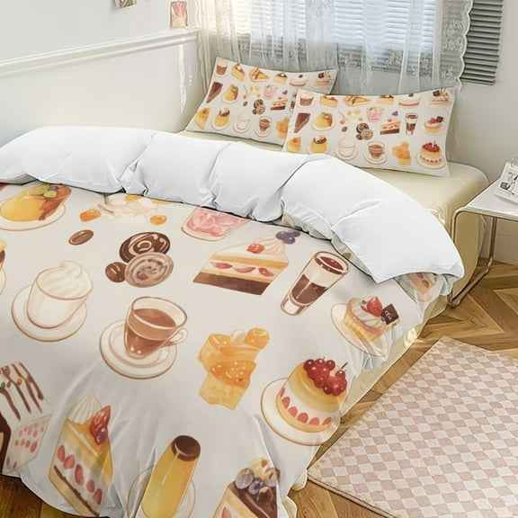 Cartoon Cake Duvet Cover Set King Size for Bedroom Decoration Print Bedding Set Comforter Cover Decorative Microfiber with 2 Pillow Sham Multicolor