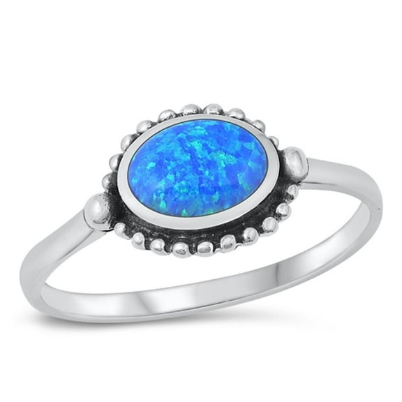 CHOOSE YOUR COLOR Sterling Silver Blue Simulated Opal Bali Ring Vintage Band .925 CZ Female Size 6