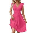 thumbnail image 2 of UPPADA Womens Summer V-Neck Ruffle Cap Sleeve Dress Casual Shift Mini Dress Summer Dresses A Line Smock Short Dress Pink,M, 2 of 7