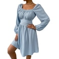 thumbnail image 2 of SAYOO Vestido de primavera para mujer, vestido de cintura alta fruncido con cuello cuadrado liso de manga larga, trajes hasta la rodilla con lazo en la cintura para mujer SAYOO  moda, 2 of 4
