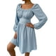 thumbnail image 2 of SAYOO Vestido de primavera para mujer, vestido de cintura alta fruncido con cuello cuadrado liso de manga larga, trajes hasta la rodilla con lazo en la cintura para mujer SAYOO  moda, 2 of 4