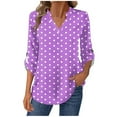 thumbnail image 2 of VgaVtl Womens T Shirts Long Sleeve V-Neck Tunic Womens Tops Purple Loose Polka Dots Button Casual Shirts,XL, 2 of 7