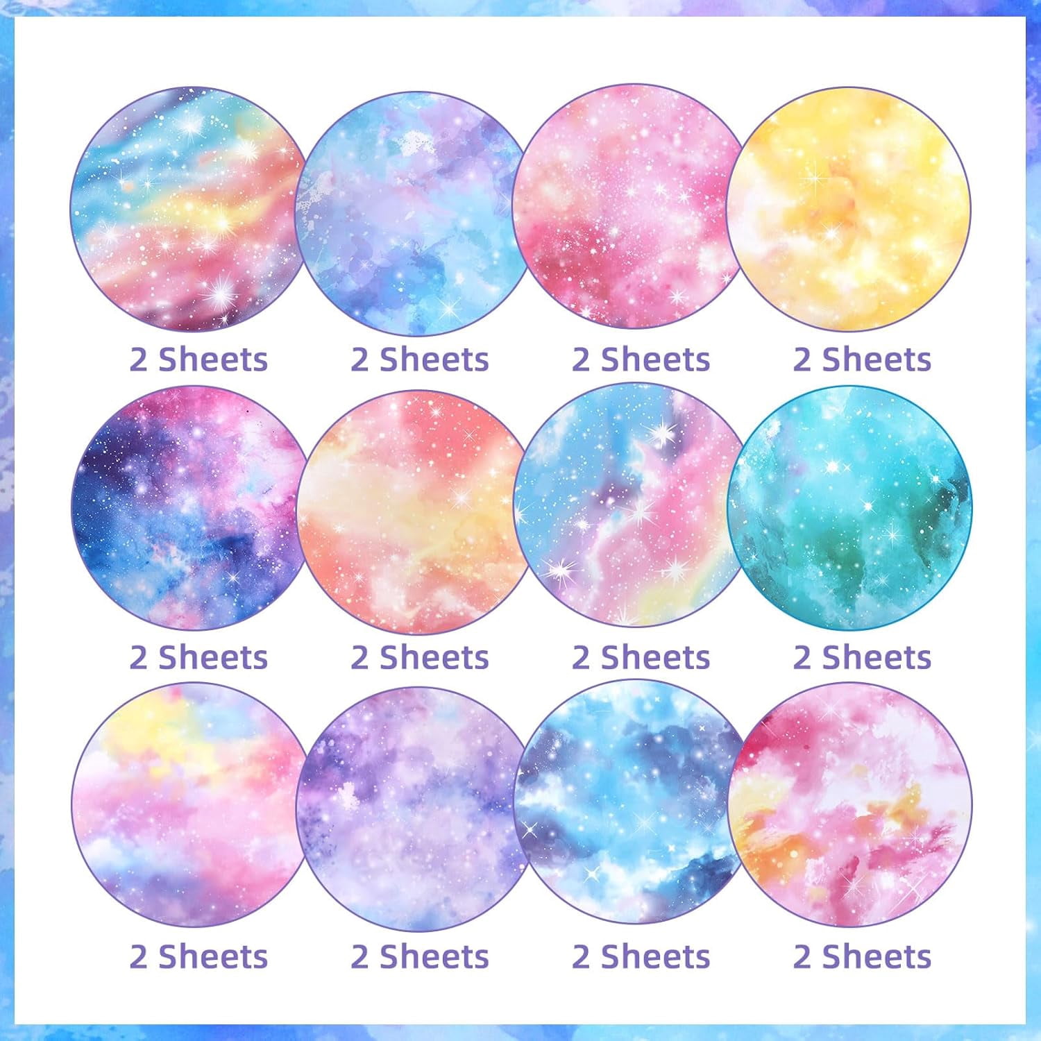 24 Sheets Dreamlike Colors Scrapbook Paper 12x12, Double Sided Origami Papers Watercolor Paper Pad for Card Making Romantic Scrapbook Supplies