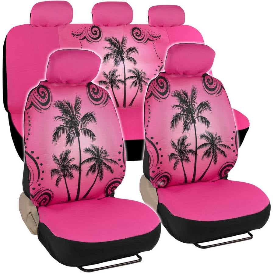 BDK Pink Palm Tree Design Seat Covers for Car and SUV, Universal Fit