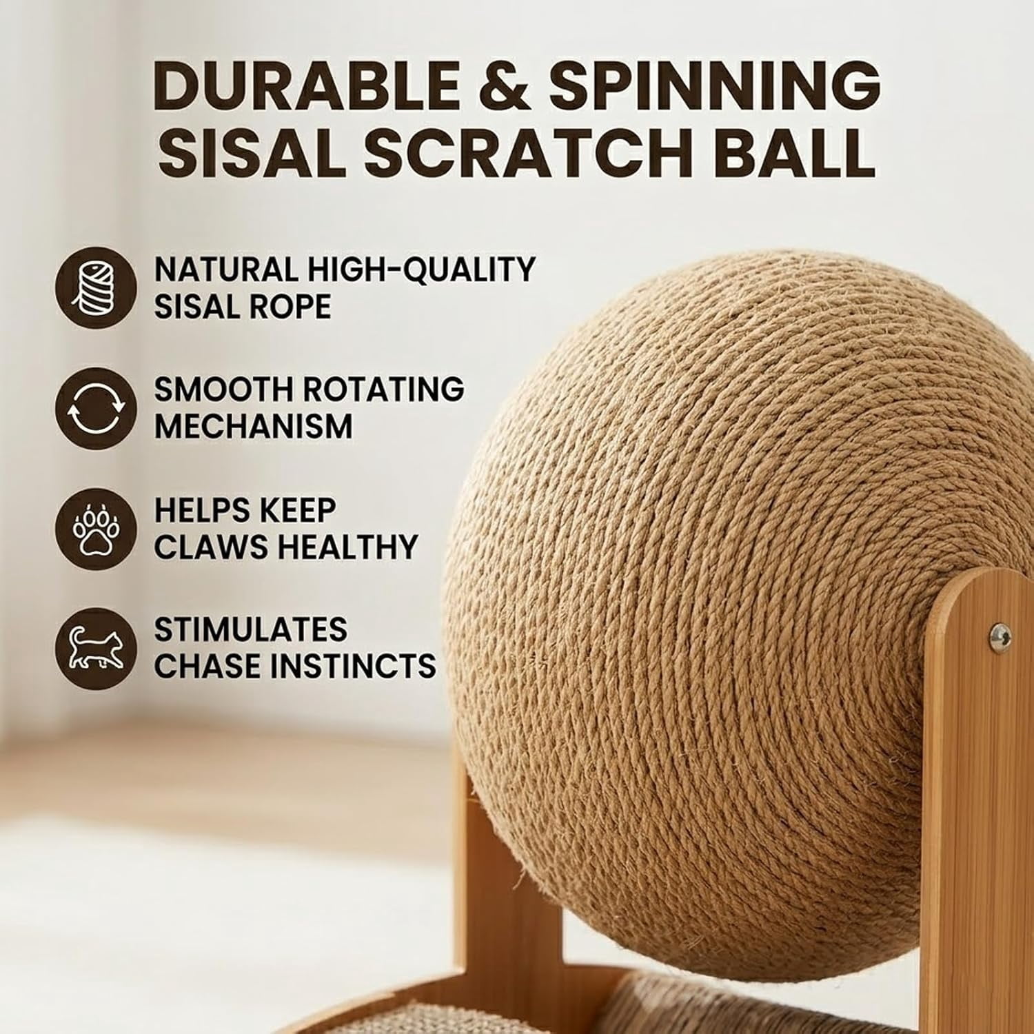 JEBTBFZE Cat Scratching Ball on Stand, Cat Scratching Post with Arch Bridge Balls, Interactive Cat Scratcher with 360° Rotating Sisal Ball, for Indoor Cats Kittens,Protects Furniture & Rugs (S)
