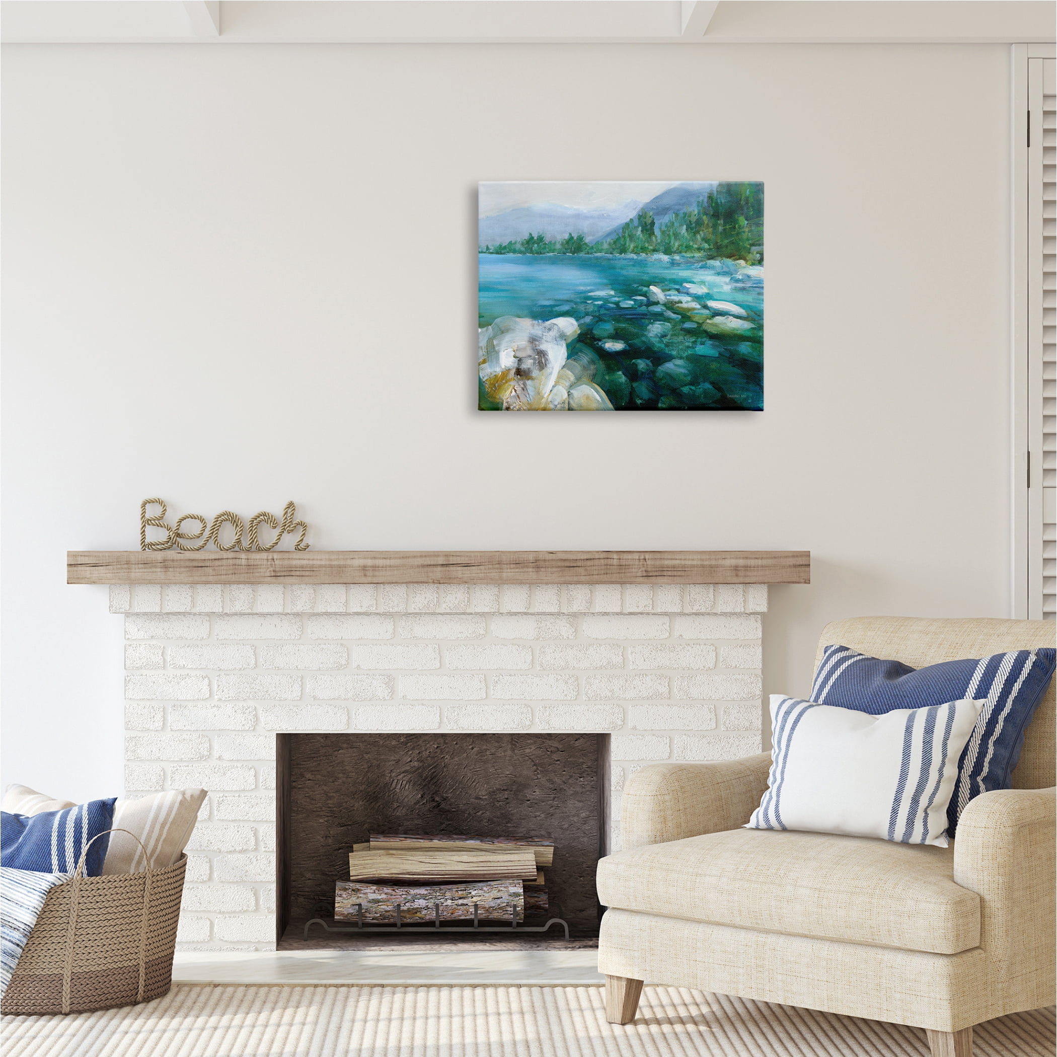 Stupell Industries Rocky River Landscape Nature Painting Gallery Wrapped Canvas Print Wall Art, 30 x 24