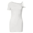 thumbnail image 4 of Women Off Shoulder Ruched Cocktail Midi Dress Elegant Casual Party Bodycon Wedding Guest Dress Evening Prom Dresses White XS, 4 of 6