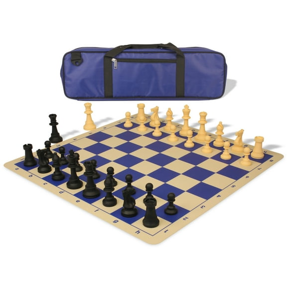 Standard Club Carry-All Silicone Chess Set Black & Camel Pieces with Silicone Board - Blue
