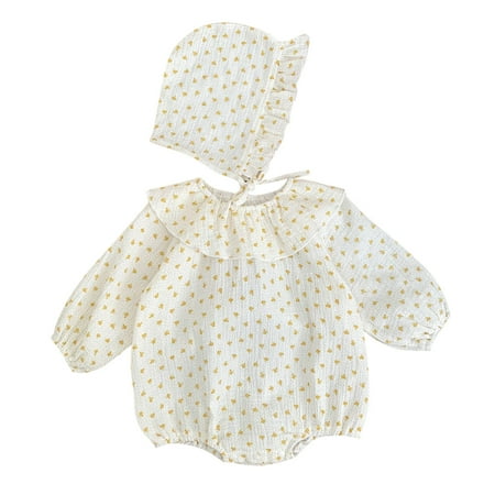 

TAIAOJING Toddler Baby Girl Clothes Set Long Sleeve Print Floral Romper With Hat Set 2PCS Outfits For Girl 3-6 Months
