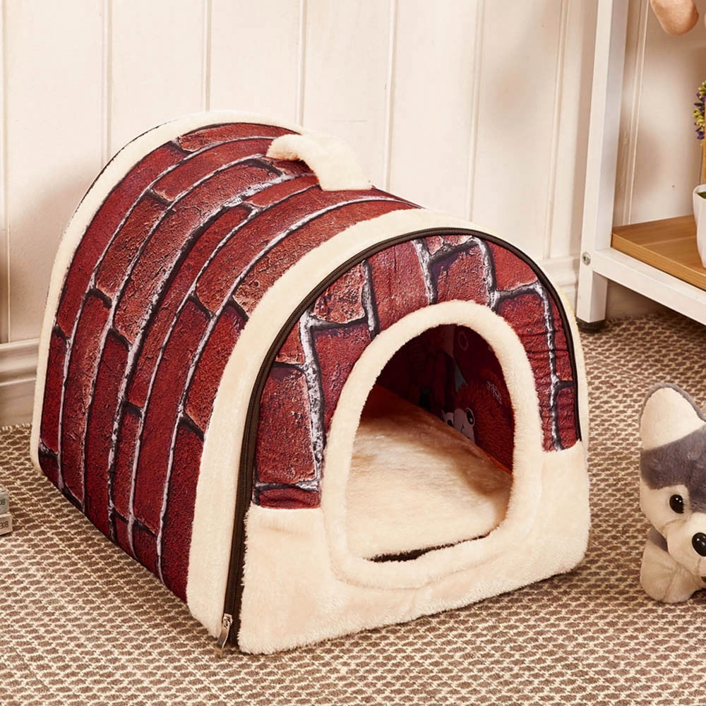 PureCasa Retro Style Enclosed Dog Cat Bed for Autumn Winter, Removable and Washable Dog Cat Bed Pet Kennel Sleeping Cushion Pad for Small Cats Dogs, Modern Decor, 1 Pack, M 18"x14"x14", Red