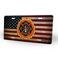 thumbnail image 2 of Yehwow American Flag Firefighter Maltese Cross Metal Car Plate Aluminum License Plate, 2 of 6