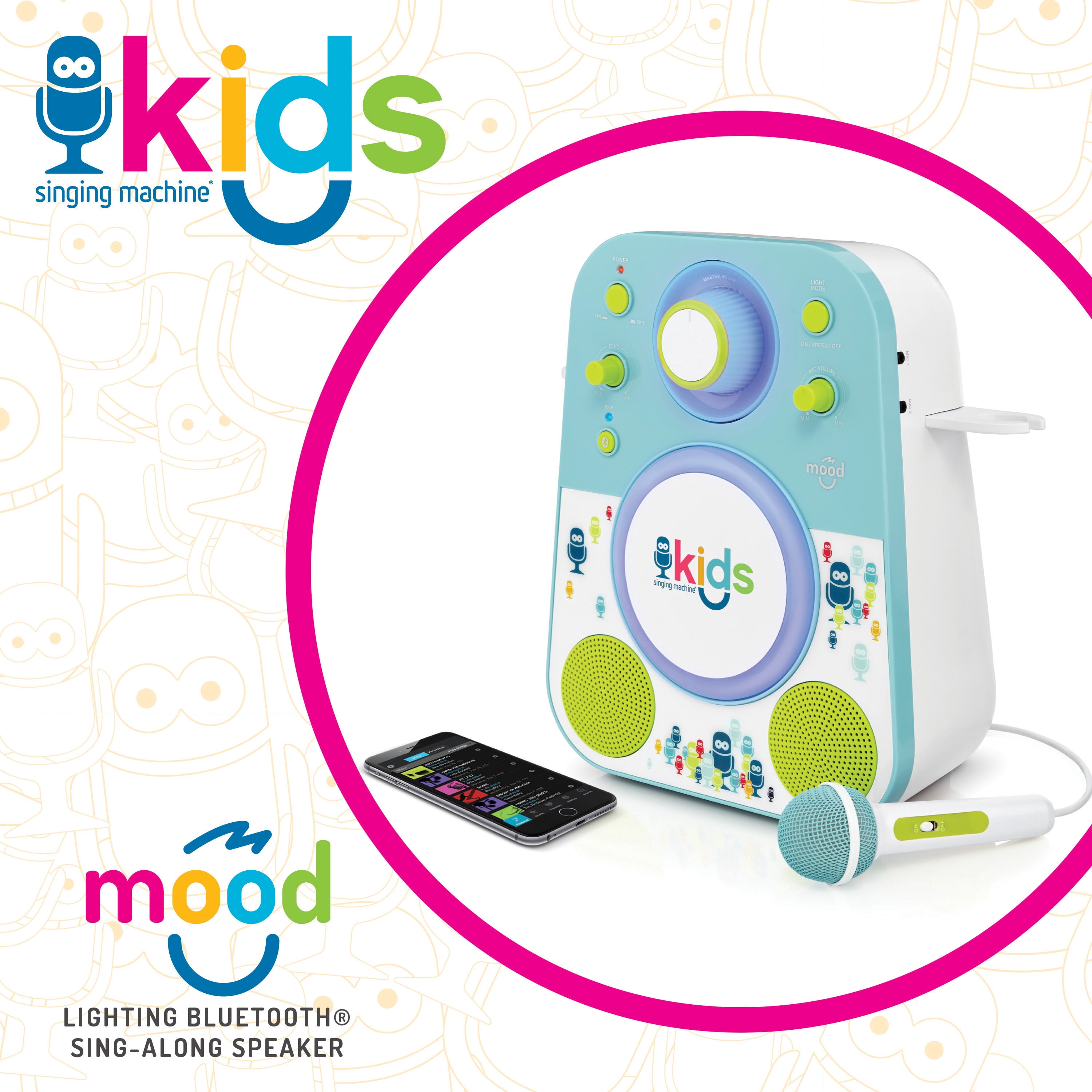 The Singing Machine Kids Mood LED Glowing Sing-Along Speaker with Microphone, Blue/Green