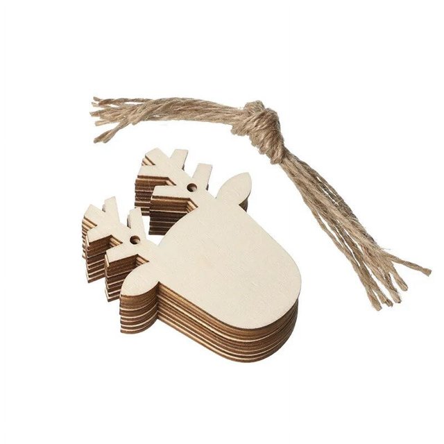Adornos navideños de madera sin terminar, 10 piezas, colgantes en blanco, rebanadas de madera con hilo de yute, manualidades para decoración de árbol de Navidad DIY