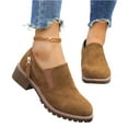 thumbnail image 2 of Willtoo Ankle Boots for Women Low Heel Suede Platform Heeled Short Booties Chunky Heel Side Zipper Round Toe Lug Sole Fall Boots Non Slip Outdoor Walking Shoes Light Brown, 2 of 5