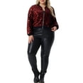 thumbnail image 2 of Agnes Orinda Women's Plus Size Sequin Jackets Long Sleeve Party Cropped Bomber 2X Red, 2 of 4