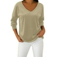 thumbnail image 5 of ClodeEU Women's V Neck Long Velvet Sleeve Tops ,Casual Fashions Basic Loose Fit Tunic T Shirts Beige,Womens Plus L, 5 of 8