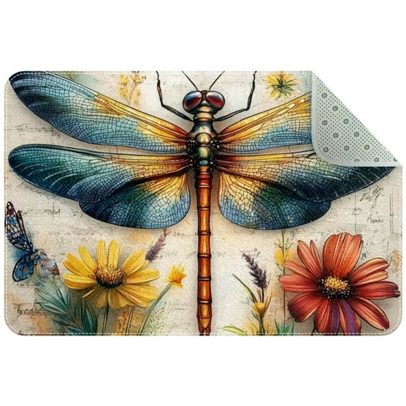 PhooArto Colorful Floral Dragonfly Decorative Doormat, 31x20in Non-Skid Rectangular Floor Mat Switch Mat Area Rug for Indoor Outdoor Home Garden